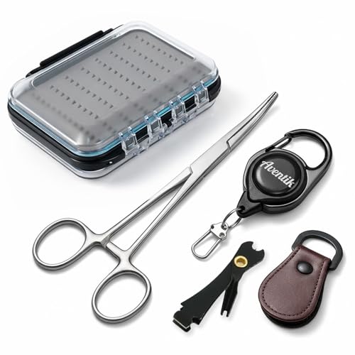 Aventik Fly Fishing Vest Tool Kit Fishing Gear with Fly Box Fly Fishing Forceps Nipper Retractor Fly Fishing Zinger Leader Straightener Beginner Fly Fishing Accessory Kit - style: H18SB+4in1