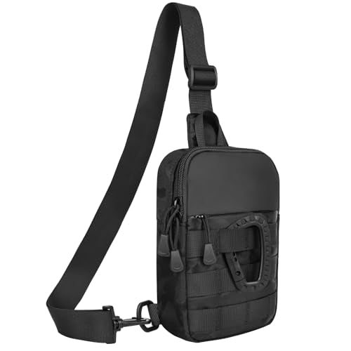 DEYACE Small Sling Bag for Men, Tactical Inspired Waterproof Utility EDC Mini Crossbody Chest Bag for Travel Work Sport - color: Black Camo