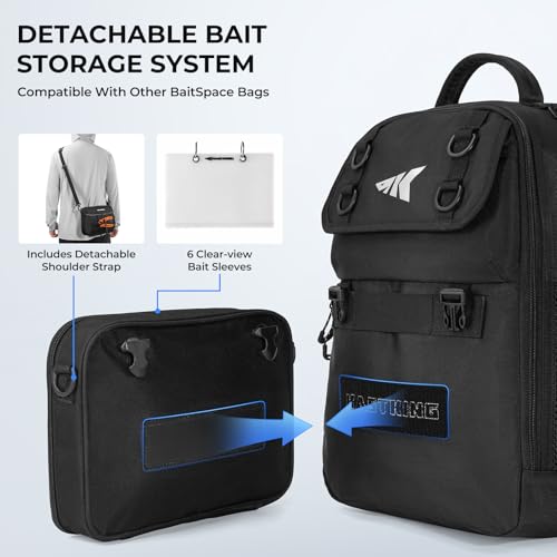KastKing BaitSpace Fishing Sling Bag, Fishing Backpack with Rod & Beverage Holder, Tackle Bag for Fishing Gear - color: H: Black - with (2) 3600 tackle boxes, size: Large