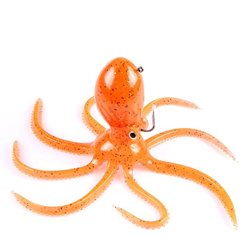 Artificial Octopus Swimbait, Skirt Tail Lure | 3.54/7.87/9.45in, jig head sinking trolling bait. Lingcod, bass, rockfish, saltwater. - color: Orange 7.87inch/6.35oz