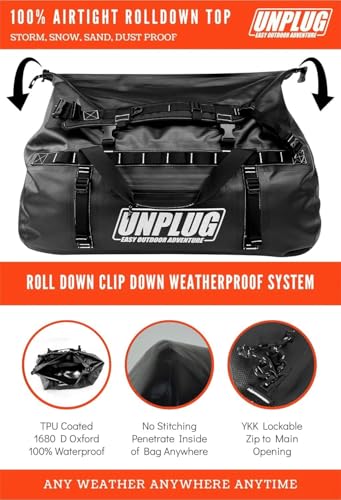 UNPLUG Ultimate Adventure | 1680D Heavy Duty Waterproof Bag | Large Travel Bag which can be Used for Camping, Motorcycling, Boating, or Hunting| 65L BLACKOPS - color: BlackOps, size: 65L