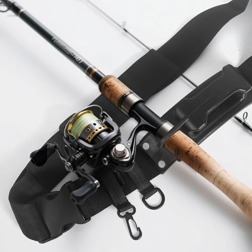 Slide-in Fishing Rod Hip Holster: 2pcs Hands-Free Waist Rod Holder Pole Gear with Stash Pocket for Fly & Bank Fishing - color: Black Square