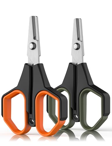 2pc Fishing Scissors,3.9" Stainless Steel Fishing Line Cutter for Fishing Braided Line,Non-Slip Grip Small Fishing Scissors for Saltwater - color: Green+orange