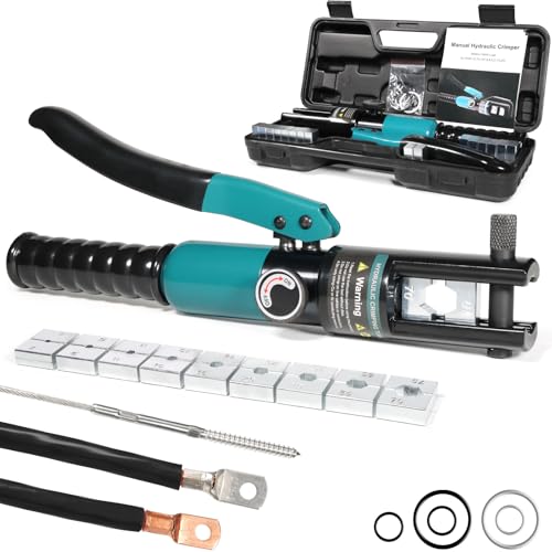 Brileine 10-Ton Hydraulic Crimping Tool with 9 Dies - Battery Cable Crimper Tool & Wire Rope Crimping Tool for 12 AWG to 2/0 AWG, 1/16" 1/8" 3/16" Stainless Steel Cable Railing Tool, Hydraulic Crimper