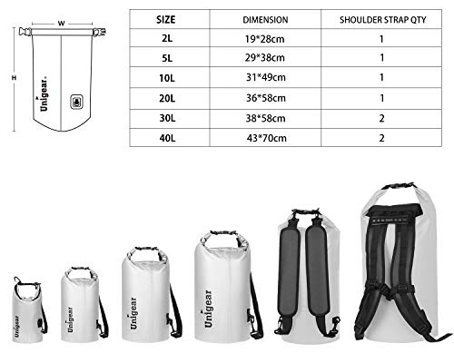 Unigear Dry Bag Waterproof, 2L/5L/10L/20L/30L/40L Floating and Lightweight Bags for Kayaking, Boating, Fishing, Swimming and Camping with Waterproof Phone Case - color: White, size: 2L