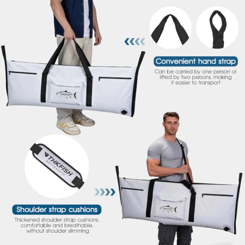 THKFISH Insulated Fish Cooler Bag, Fish Kill Bag for Caught Fish Ice Cold - color: White-Black, size: 48*18IN