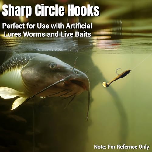 170Pcs Octopus Circle Hooks for Catfish Fishing, 9 Sizes Assorted | Offset Circle Design, Sharp Barbed, Sturdy Catfish Hooks, Freshwater & Saltwater, Sizes: 1# 1/0 2/0 3/0 4/0 5/0 6/0 7/0 8/0