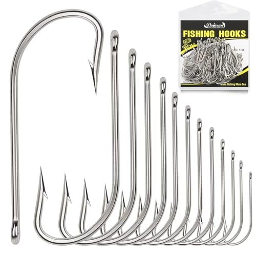 Dovesun Fishing Hooks Saltwater O'Shaughnessy Fishing Hooks 100/80/70/60/50pcs Stainless Steel Forged J Hooks Trolling Sea Bass Striper Cod Bluefish Striped Bass 1# 2# 4# 6# 1/0-8/0 - color: 8-0*50PCS