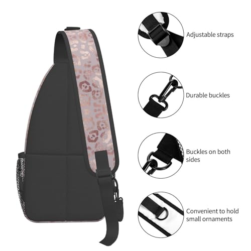 Leopard Print Sling Bag for Women - Elegant Rose Gold Texture Foil Effect Crossbody Bag - Casual Chest Shoulder Backpack Travel Daypack - color: Leopard Skin Rose Gold