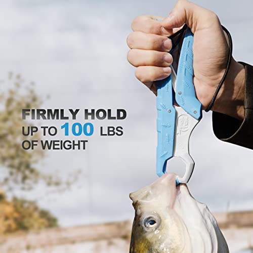 SNAIL TRAIL 7.5''/9'' Floating Fish Gripper, Fishing Grabber, Catfish Mouth Pliers, Caught Bass Holder, Digital Scale Hook Clamp, Saltwater Lip Grip Tool with Lanyard, Gifts for Men, Blue-White - color: Blue-white, size: 9"
