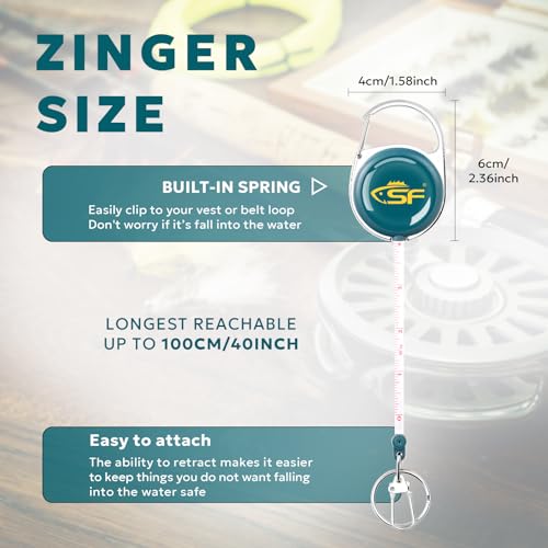 SF Fly Fishing Zinger Retractor with Retractable Measuring Tape Style for Anglers Tools and Gears Holder Combo Black - style: Single-Peacock Blue