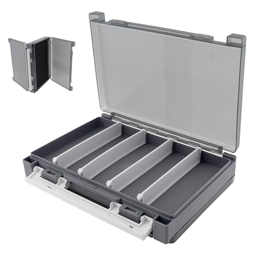 Double Sided Fishing Lure Box Organizer, Fishing Tackle Box Storage Hard Plastic Container Case for Lure Bait Hooks Beads Jewelry Earring - color: Gray