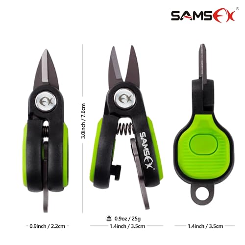 SAMSFX Fishing Nipper with Retractable Tether, Stainless Steel Blades that Cut Braid, Mono and Fluoro Lines, SNIP, Fishing Line Cutters (Green) - color: Green