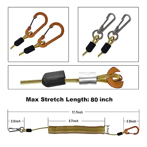 Fishing Lanyard, Heavy Duty Coiled Lanyards Stainless Steel Wire Inside, Safety Rope Extension Cord Tether Retractable Fishing Accessories for Rods, Pliers, Boating, Paddles, Kayak - color: Gold