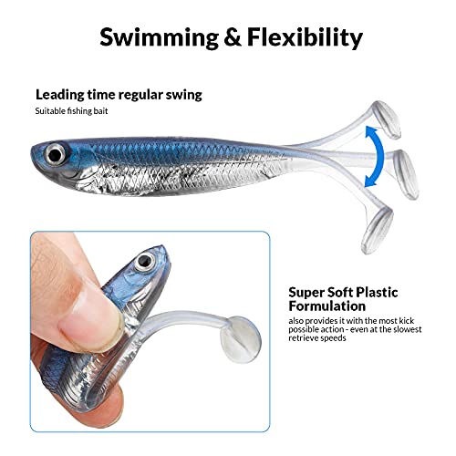 QualyQualy Soft Plastic Swimbait Paddle Tail Shad Lure Soft Bass Shad Bait Minnow Paddle Tail Swim Bait for Bass Trout Walleye Crappie - 2.75in, 3.14in, 3.94in, 5in - color: 4#, size: 3.94in - 5Pcs