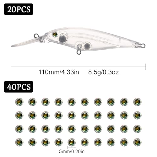 20pcs/25pcs Fishing Blanks Lures Kit Fishing Topwater Unpainted Swimbait Unpainted Crankbaits Hard Baits DIY Lure for Bass Salmon Trout Saltwater and Freshwater - color: 20PCS 4.3″/0.3oz