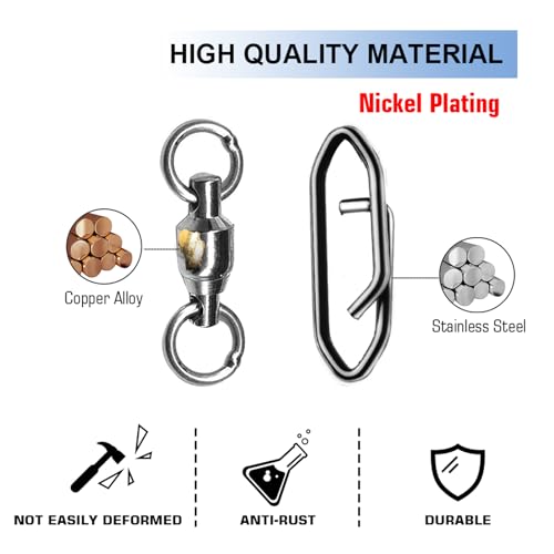 Atibin Snap Connector Fishing Swivels Stainless Bearing Ball Snap Swivels Steel Quick Change Fishing Clips Swivel Black Nickel - size: Size 1+S (51lb) 50 pcs