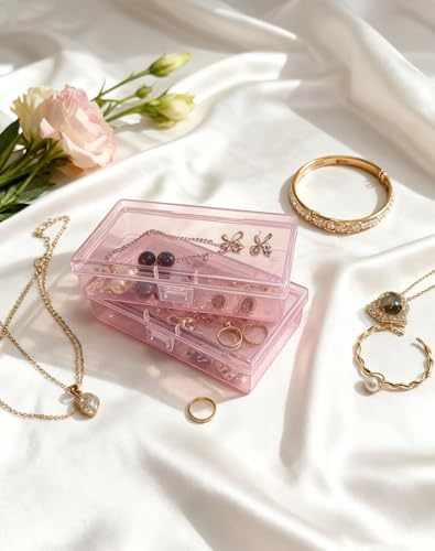 LJY 12 Pieces Rectangular Empty Mini Clear Plastic Organizer Storage Box Containers with Hinged Lids (5.3 x 3.1 x 1.2 inch, Pink) - color: Pink, size: 5.3 x 3.1 x 1.2 inch