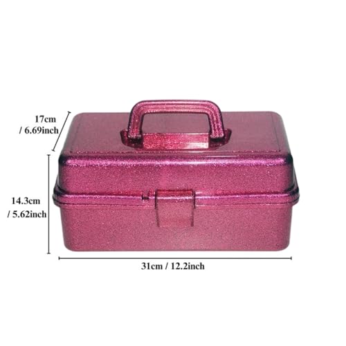 12.2inch 3-Layer Art & Craft Tool Storage Box, Beautiful Sewing Supplies Organizer, Plastic Portable Fishing Tackle Boxes, for Art Supply, Makeup, Hair Accessories,Painting Tools Container (Hot Pink) - color: Hot Pink