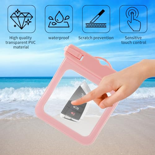 2 Pack Submersible Waterproof Wallet Dry Car Key Fob Case Bag,Swimming Surfing Water Sports Small Waterproof Pouch Holder for Door Ship Card Credit ID Card Driver Fishing License Cash Coins-Pink - color: Pink-2PCS