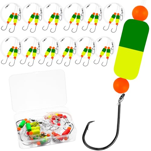 Pompano Rig Saltwater Surf Fishing Rigs – Double Drop Leader Rigs with Hooks, Floats, Beads & Snap – Easy Pre-Tied Terminal Tackle for Pompano, Whiting, Redfish - color: Assorted Colors–H, size: 12 Pack