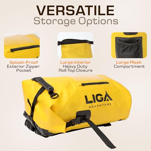 LIGA Waterproof Duffel Bag – 30L – Heavy Duty Roll-Top Closure – Fully Waterproof – Cushioned Comfort – Dry Bag for Hiking, Kayak, Travel, Biking, Camping, Fishing (Yellow) - color: Yellow