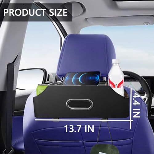 AUCELI Car Seat Back Organizer with Cup Holder and Tissue Box, Headrest Hanging Storage Box with Hooks and Phone Holder, Multi-Function Travel Tray for Kids, Road Trip Car Accessories - color: Black
