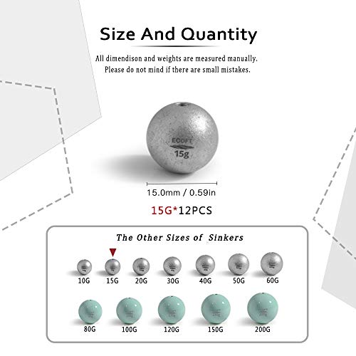 Lead Free Fishing Weights Sinkers 10g-200g Coated Egg Sinkers Weights Oval Shape Assorted Sizes Bag and Fishing Weights Assortment Box Non-Lead Fishing Weights Saltwater Freshwater - style: 15g(0.53oz)-12pcs