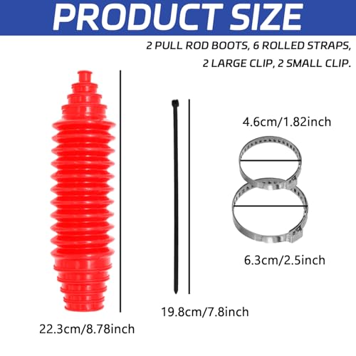 Steering Rack and Pinion Boot Kit, Universal Silicone Bellow Steering Rack Guide Kit with 6 Cable Ties & 4 Clamps, Auto Inner Tie Rod Boot 103-3070 Bellow Car Boots Accessories（Red) - color: Red