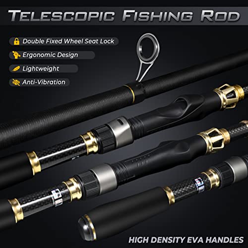 PLUSINNO Fishing Rod and Reel Combo, Telescopic Fishing Pole Kit with Spinning Reel, Tackle Box, Fishing Lures and Travel Carrying Bag, Fishing Gear Gifts for Men - color: Elite Hunter Single Fishing Rod(No Reel &Lure), size: 2.1M 6.89FT
