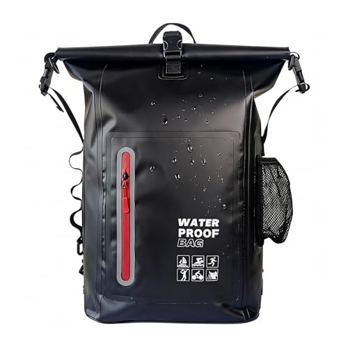 Dry Bag Waterproof 25L-Floating & Lightweight Bags for Women Waterproof Backpack for Kayaking, Boating, Fishing, Paddle Boarding, Camping, Hiking, Roll-Top Seal & Adjustable Shoulder Straps - color: Black