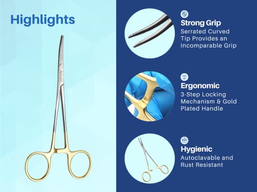 ARTMAN INSTRUMENTS Artery Forceps 6" Curved | Hemostats for Nurses, Surgical, Medical, Fishing, Hobby, and Craft Use | Gold-Plated Handle | Precision Locking Clamp Tool