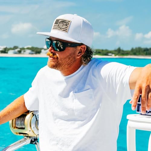 Fishing Gifts for Men - Snapback & Trucker Hats - American Flag Outdoor Fishing Hat - color: 10.white Flatbrim (Bass Flag)