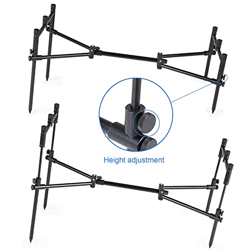 Karlak Detachable Fishing Rod Stand Buzz Bar Pole Rest Head Folding Retractable Fishing Rod Holder with Carry Bag