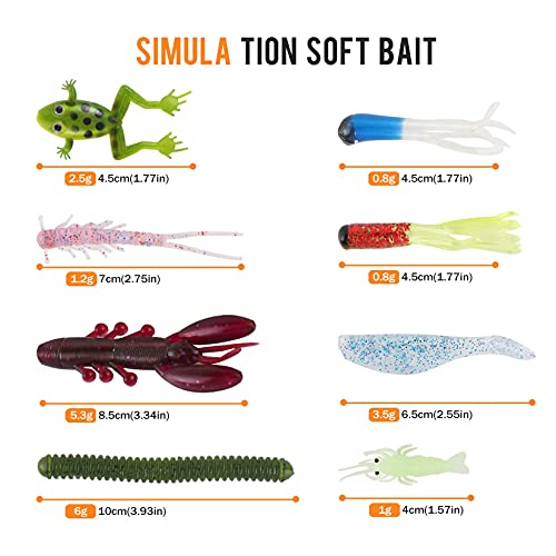 Pure Vie Fishing Topwater Lures Kits Mixed Universal Artificial Soft Baits Tackle Including Crankbaits, Spinnerbaits, Plastic Worms, Frogs, Hooks, Tackle Box - Freshwater Saltwater Fishing Equipment - color: 301 Pieces