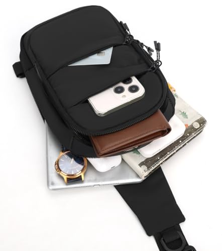 Small Crossbody Bags for Men Women Mini Sling Bag Lightweight Chest Bag for Hiking Travel Sports - color: black