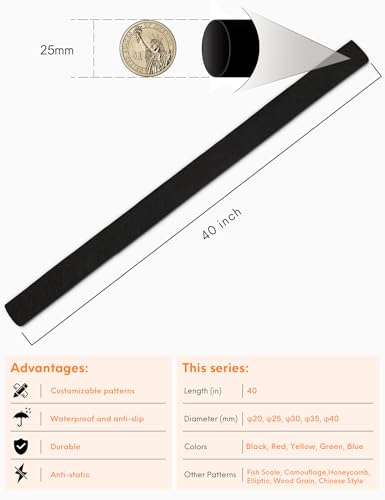 Accering Frosted Soft Heat Shrink Tubing for Fishing Rods (φ25mm, Black) | L3.28 ft, Shrink Ratio: 1.8:1. Ideal for carbon fiber hiking stick, Bike aero bars. - color: Black, size: φ25mm, L3.28ft