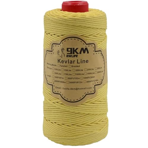 9KM DWLIFE Braided Kevlar Cord, 100lb~2000lb, High Tensile Strength, Abrasion, Flame Retardant, Kite String, Fishing Line, Model Rocket Shock, Tactical Survival Paracord - size: 750lb | 2.3mm(Dia.)x300ft