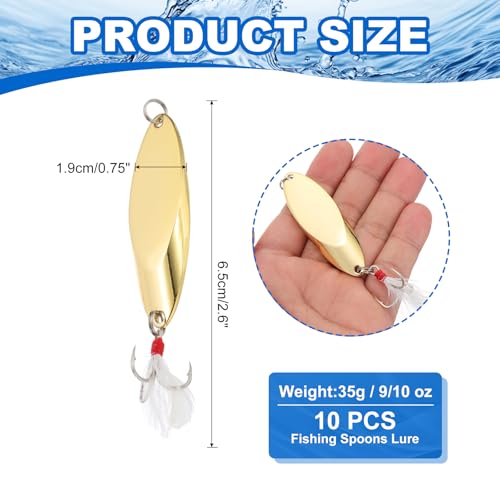 PATIKIL Fishing Spoons, Fishing Lures Casting Spoon Treble Hooks Jigs Hard Metal Spinner Baits for Freshwater Saltwater Salmon - color: Gold Tone, size: 9/10 oz
