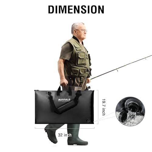 Buffalo Gear Fish Tournament Weigh in Bag for Bass Fishing, Heavy Duty Fish Bag for Caught Fish Waterproof,Leakproof,Puncture Resistant - color: Black-32×19.7in