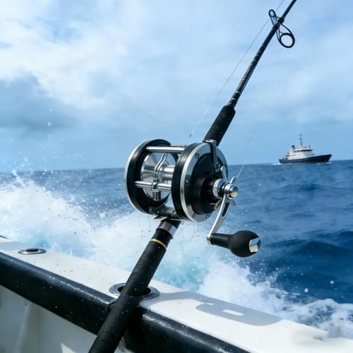 Sea Fishing Reel 44-66 LB Max Drag Saltwater Round Conventional Trolling Reel Aluminum CNC 2.8:1/4.4:1 Gear Ratio 5+1/7+1 Bearings for Tuna Salmon Marlin - color: Black-Right Hand, size: SL600