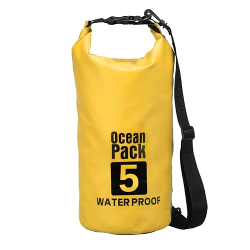 Waterproof Dry Bag, 5L Fit for Women Men Water Proof Bags Lightweight Dry Storage Floating Backpack with Whistle for Travel Backpacking Boating Kayaking Camping (Yellow) - color: Yellow, size: 5L