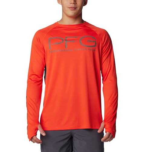 Columbia Men's Terminal Tackle Vent Long Sleeve - color: Bright Poppy/City Grey, size: Medium
