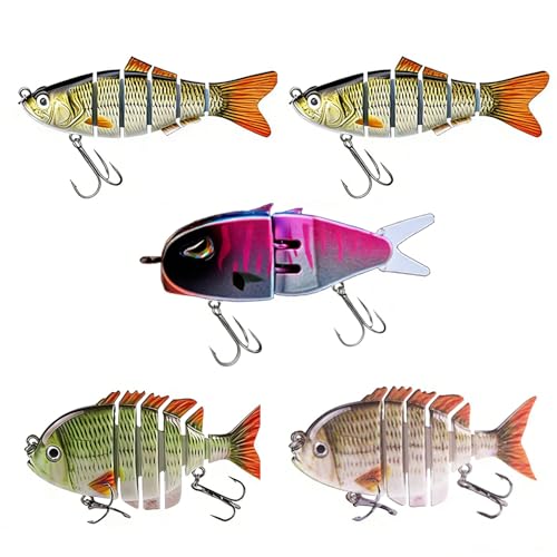 Fishing Lures for Freshwater and Saltwater, Lifelike Slow Sinking Bass Lures Multi-Jointed Swimbait for Bass Trout Crappie Walleye Pike, Must-Have Fishing Gear for Family Fishing Gear (5 Pcs)