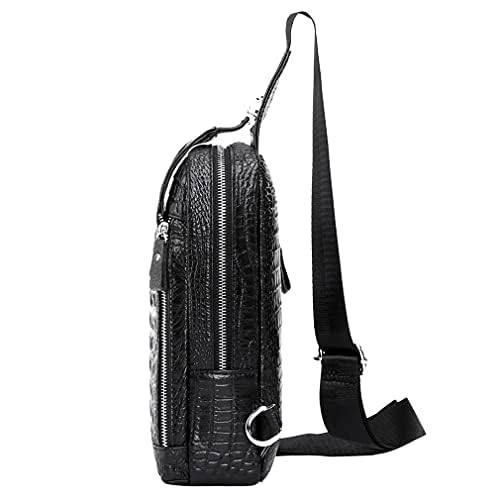 Hebetag Crocodile Genuine Leather Sling Bag Backpack for Men Travel Outdoor Hunting Hiking Camping Crossbody Shoulder Chest Pack Daypack Black - color: #11black