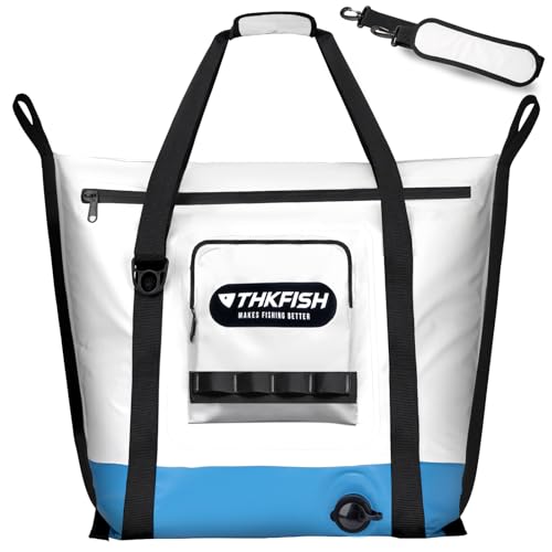 THKFISH Insulated Fish Cooler Bag, 25x17.5in Portable Soft Cooler Bag for Caught Fish, Travel, Beach, Camping, Picnic, Lunch, Fishing, 24HR Cold Retention(White-Blue) - color: White-blue-25x17.5x8.6"