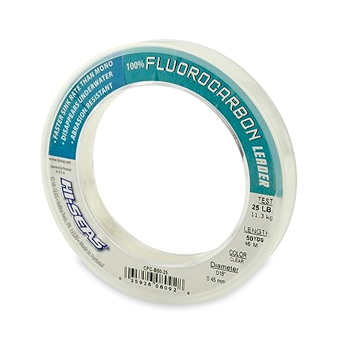 HI-SEAS 100% FLUOROCARBON Fishing LINE Leader - Clear Invisible Leader UNDETECTABLE to Fish, Fast Sinking 6LB-400LB - style: 0.018 in / 0.45 Mm, 25 Lb, 50 Yd