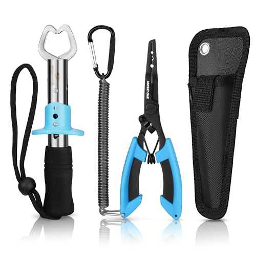 Mossy Oak Fishing Tools Kit- Fishing Plier, Fish Lip Gripper, Multifunctional Fishing Hook Remover with Lanyards Sheath, Saltwater Resistant Fishing Accessories & Equipment, Fishing Gifts for Men - style: 2pc fishing tool kit