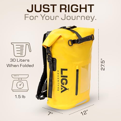 LIGA Waterproof Duffel Bag – 30L – Heavy Duty Roll-Top Closure – Fully Waterproof – Cushioned Comfort – Dry Bag for Hiking, Kayak, Travel, Biking, Camping, Fishing (Yellow) - color: Yellow