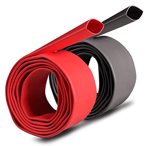 2 Pcs 1 inch (Diameter) 3:1 Waterproof Heat Shrink Tubing Kit, Large Marine Dual Wall Adhesive Shrinkable Wire Wrap Tube, Insulation Sealing Wear-Resistant Cable Protector by YUKSY (4ft, Black & Red) - size: 1" (4ft, Black/Red)